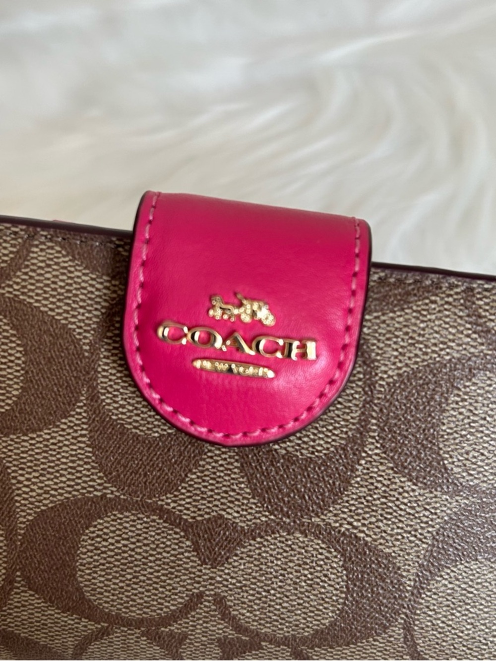 Coach Medium Corner Zip Wallet Signature Canvas Brown Pink C0082 - Picture 6 of 7